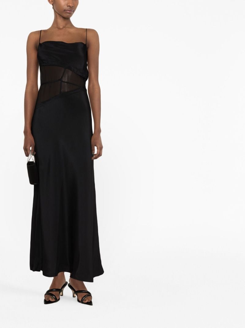 Black Sheer Panel Silk Maxi Dress