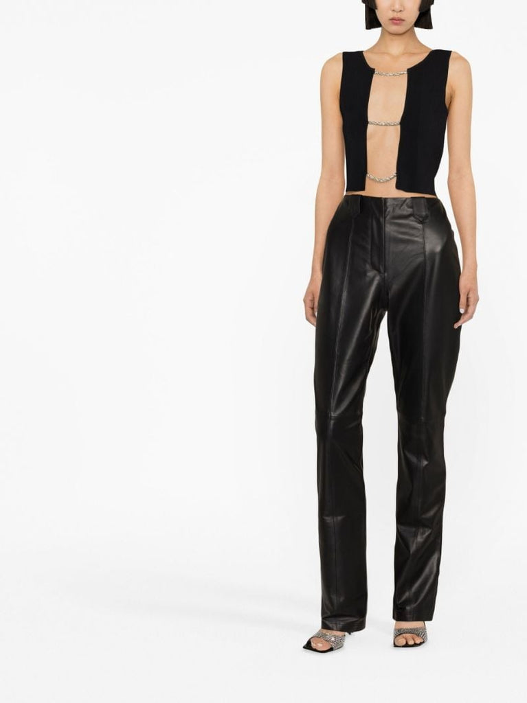 Black Ronnie Flared Leather Trousers