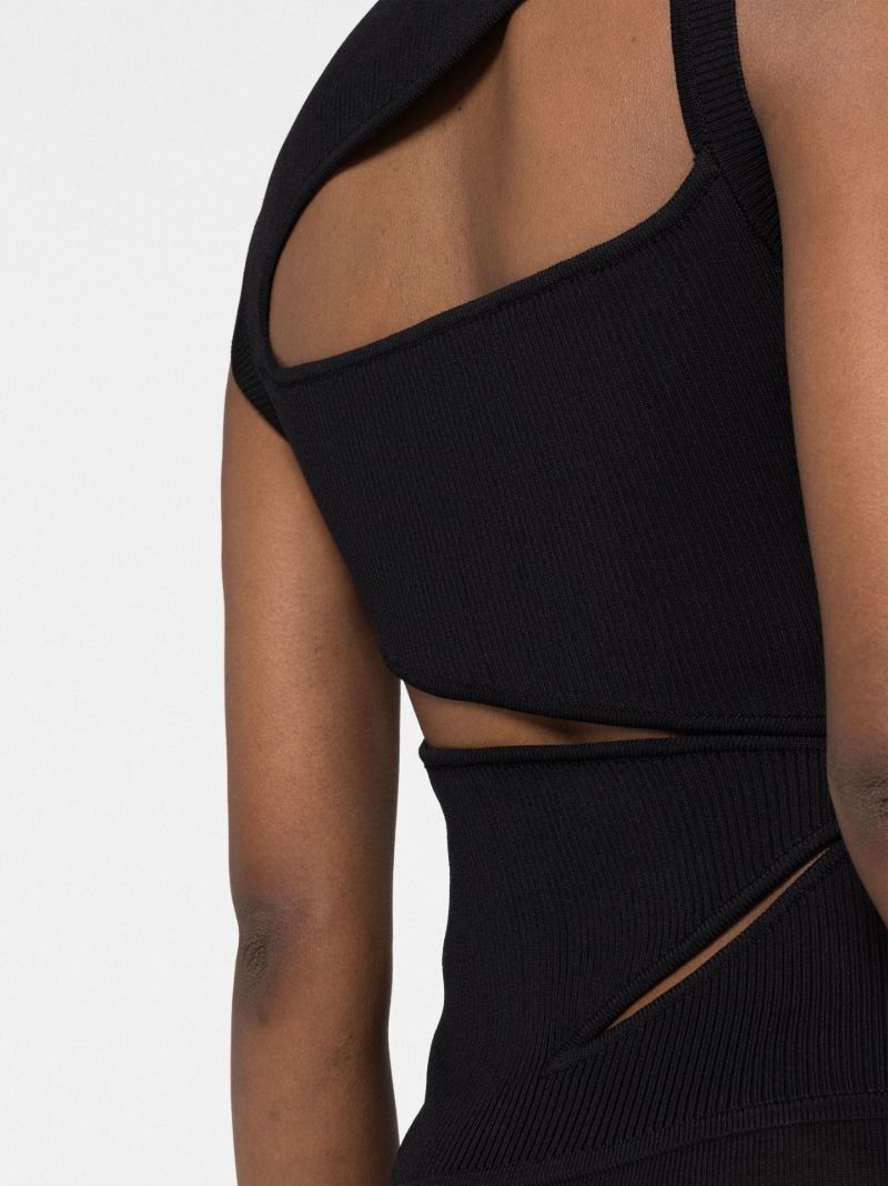 Black Slashed Ribbed-knit Maxi Dress