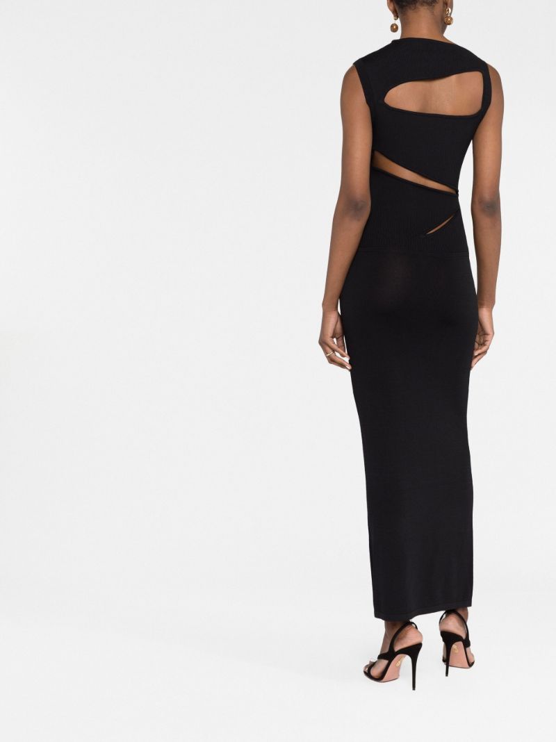 Black Slashed Ribbed-knit Maxi Dress