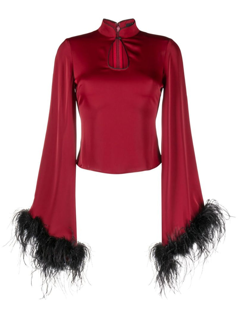 Red Genevieve Feather-trim Top