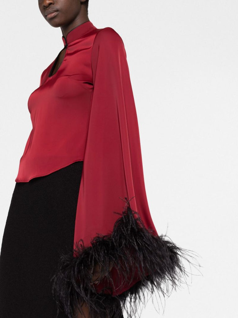 Red Genevieve Feather-trim Top
