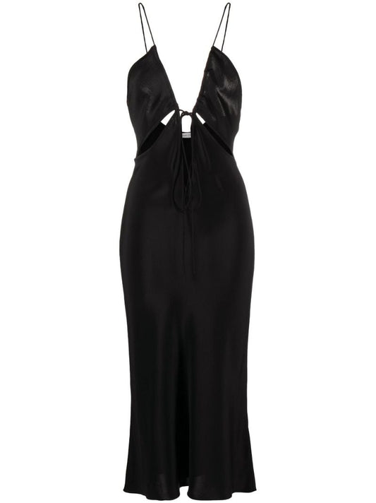 Black Triquetra Cut-out Silk Midi Dress