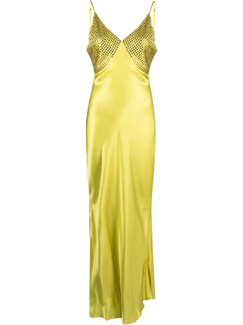 Green Moody Crystal Silk Maxi Dress