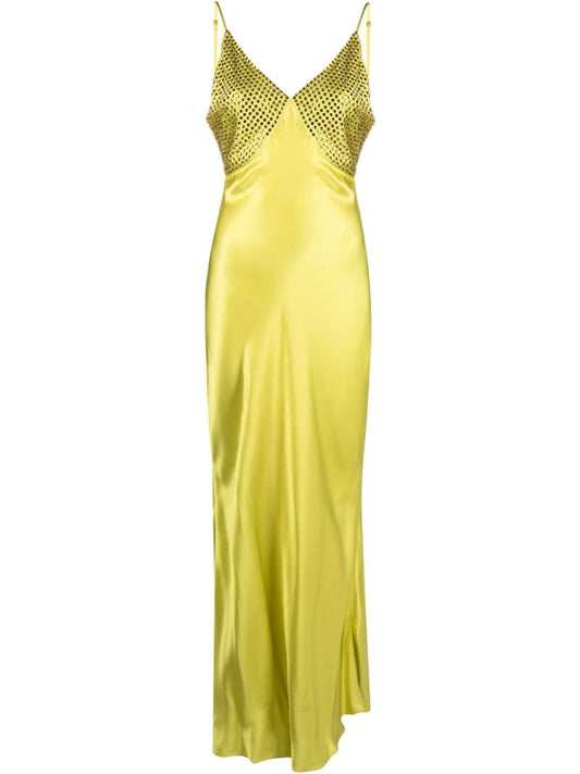 Green Moody Crystal Silk Maxi Dress