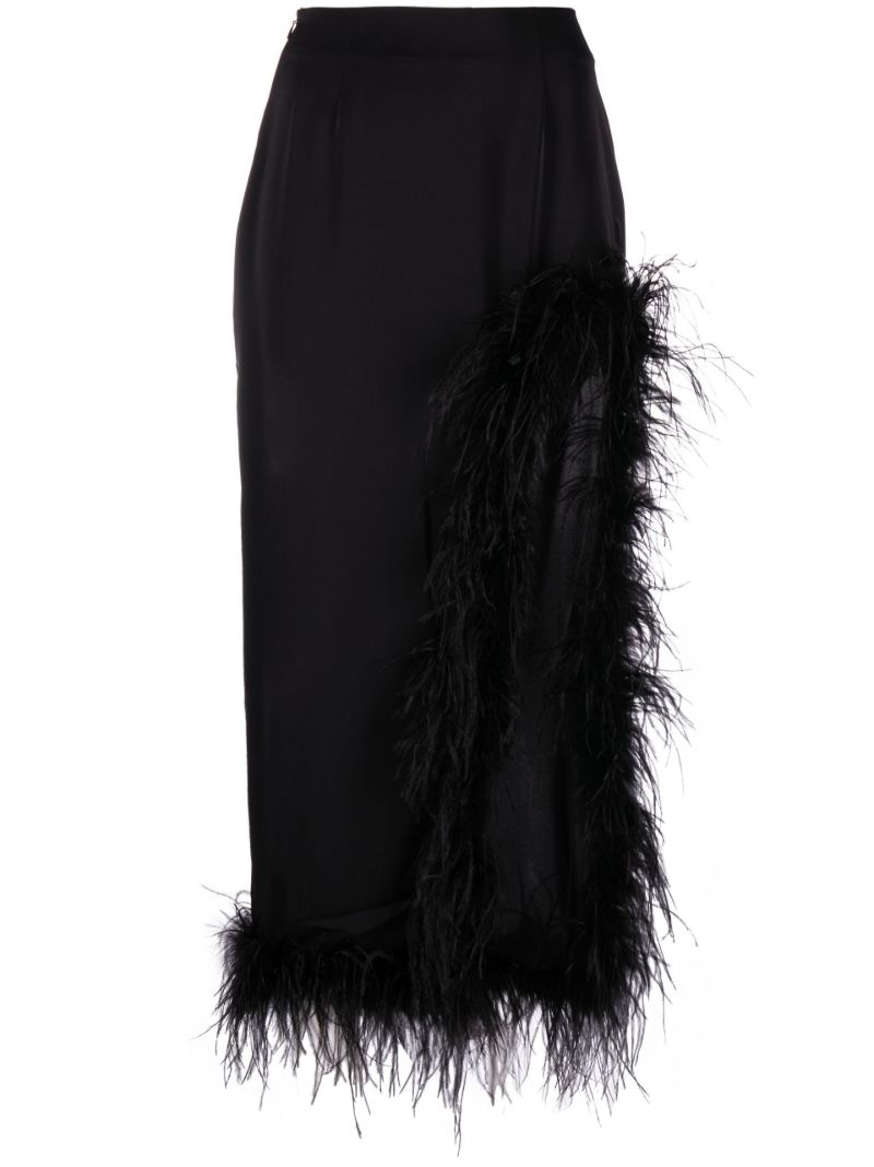 Black Lulo Feather Trim Midi Skirt