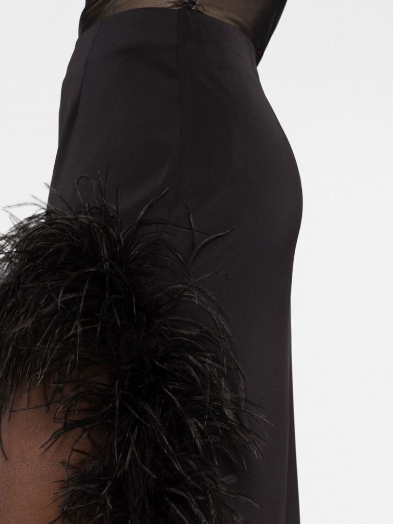 Black Lulo Feather Trim Midi Skirt