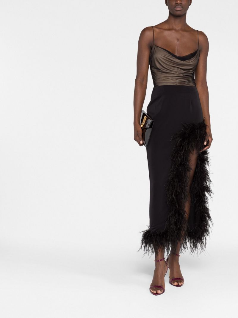 Black Lulo Feather Trim Midi Skirt