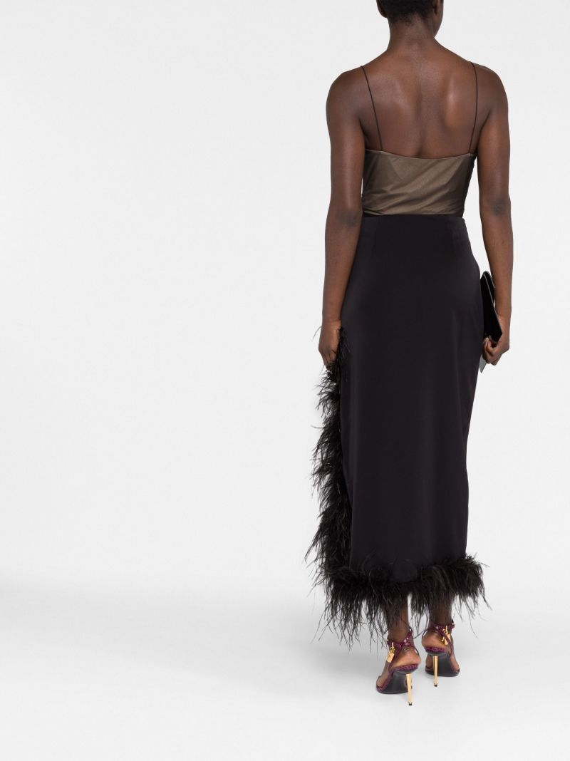 Black Lulo Feather Trim Midi Skirt