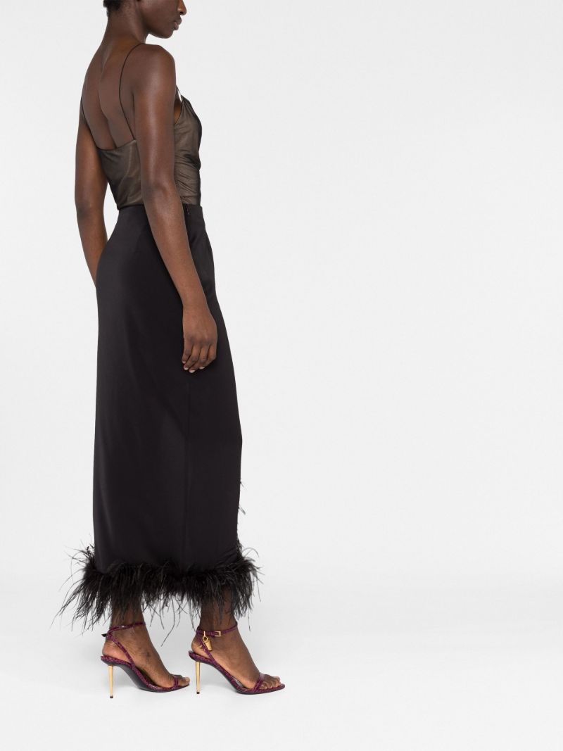 Black Lulo Feather Trim Midi Skirt
