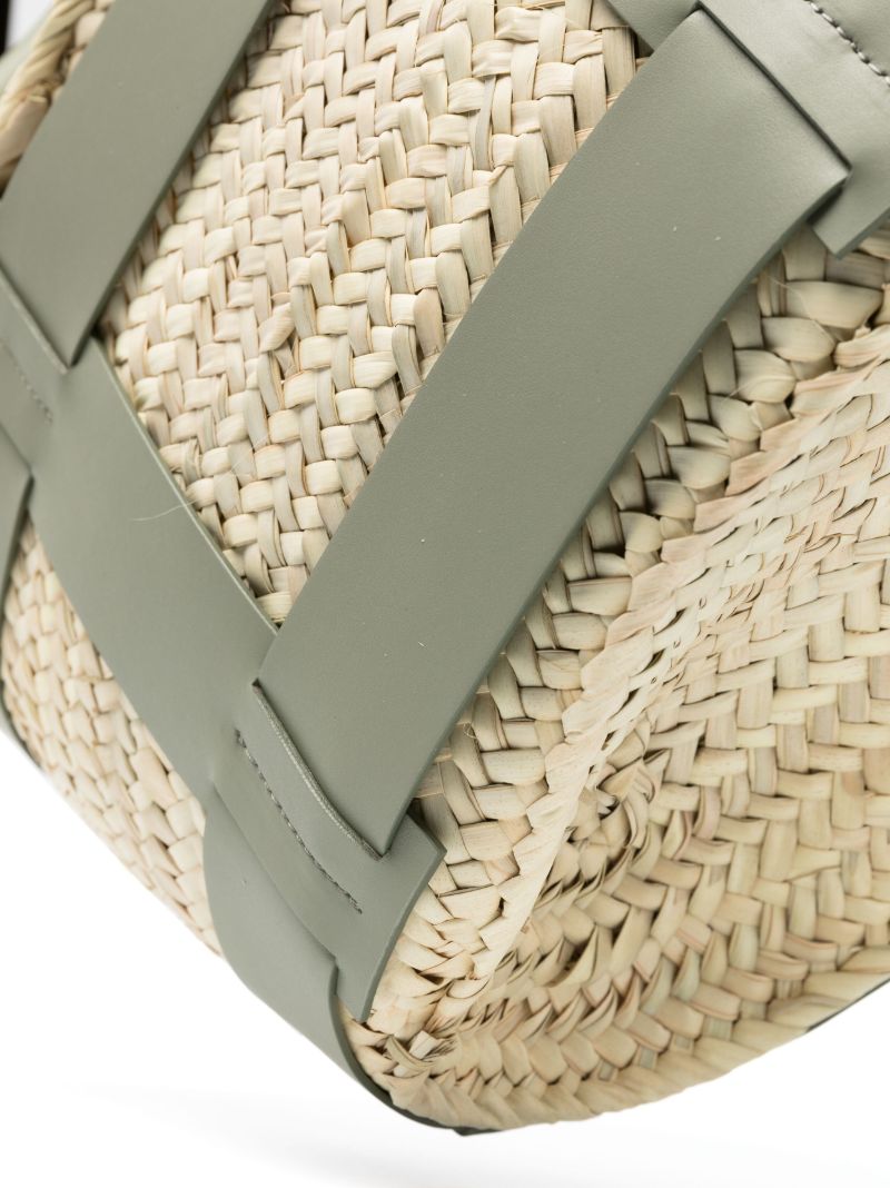 Khaki Green Leather and Raffia Santorini Handbag