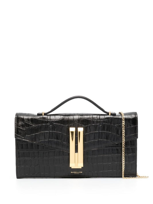 Black Crocodile-embossed Shoulder Bag