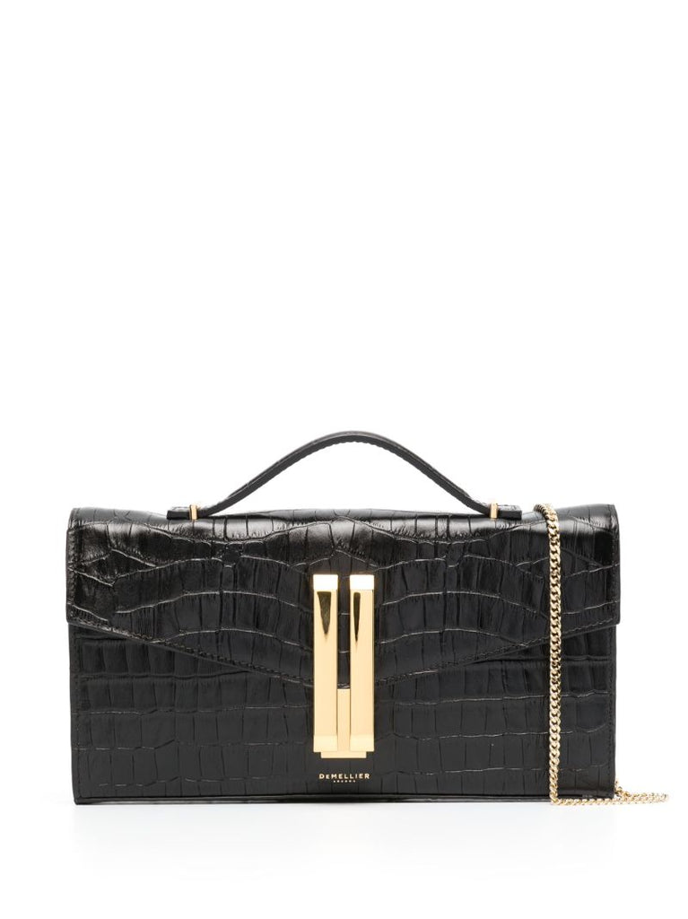 Black Crocodile-embossed Shoulder Bag