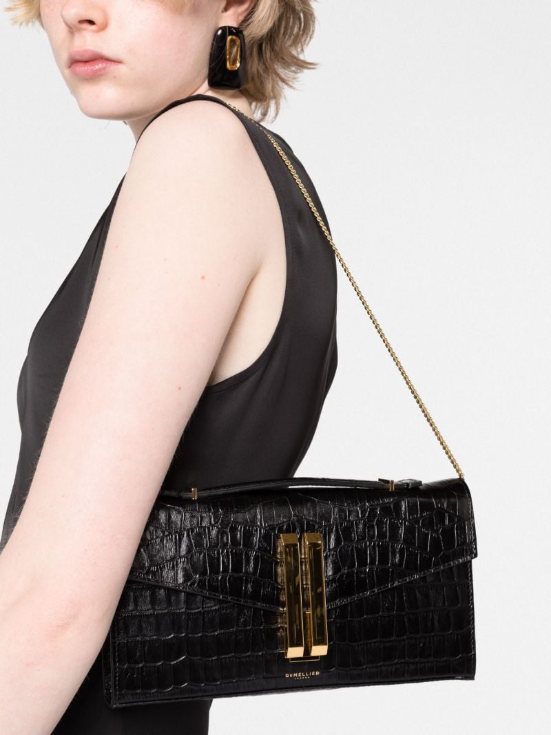 Black Crocodile-embossed Shoulder Bag