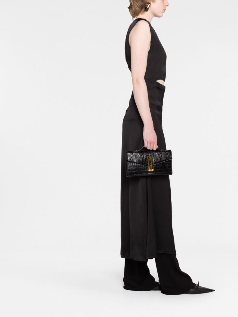 Black Crocodile-embossed Shoulder Bag