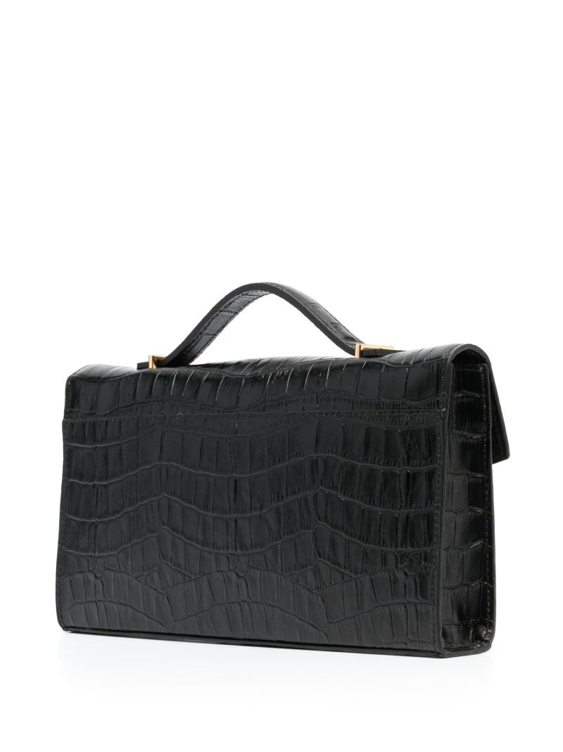 Black Crocodile-embossed Shoulder Bag