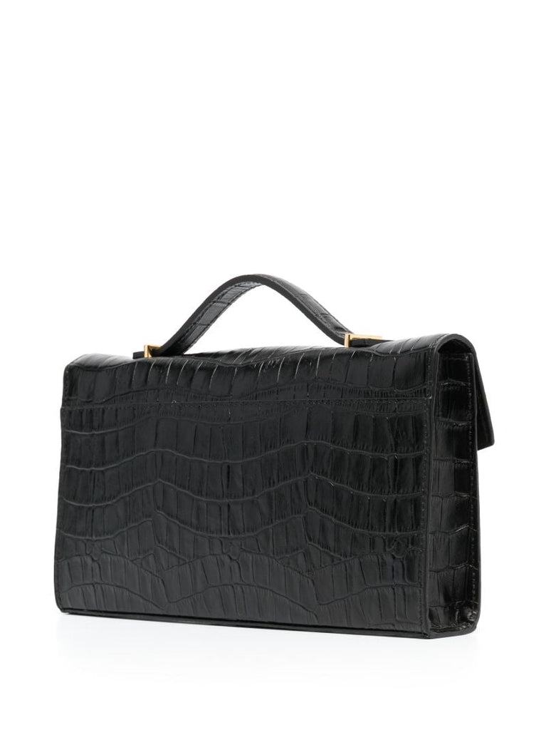 Black Crocodile-embossed Shoulder Bag
