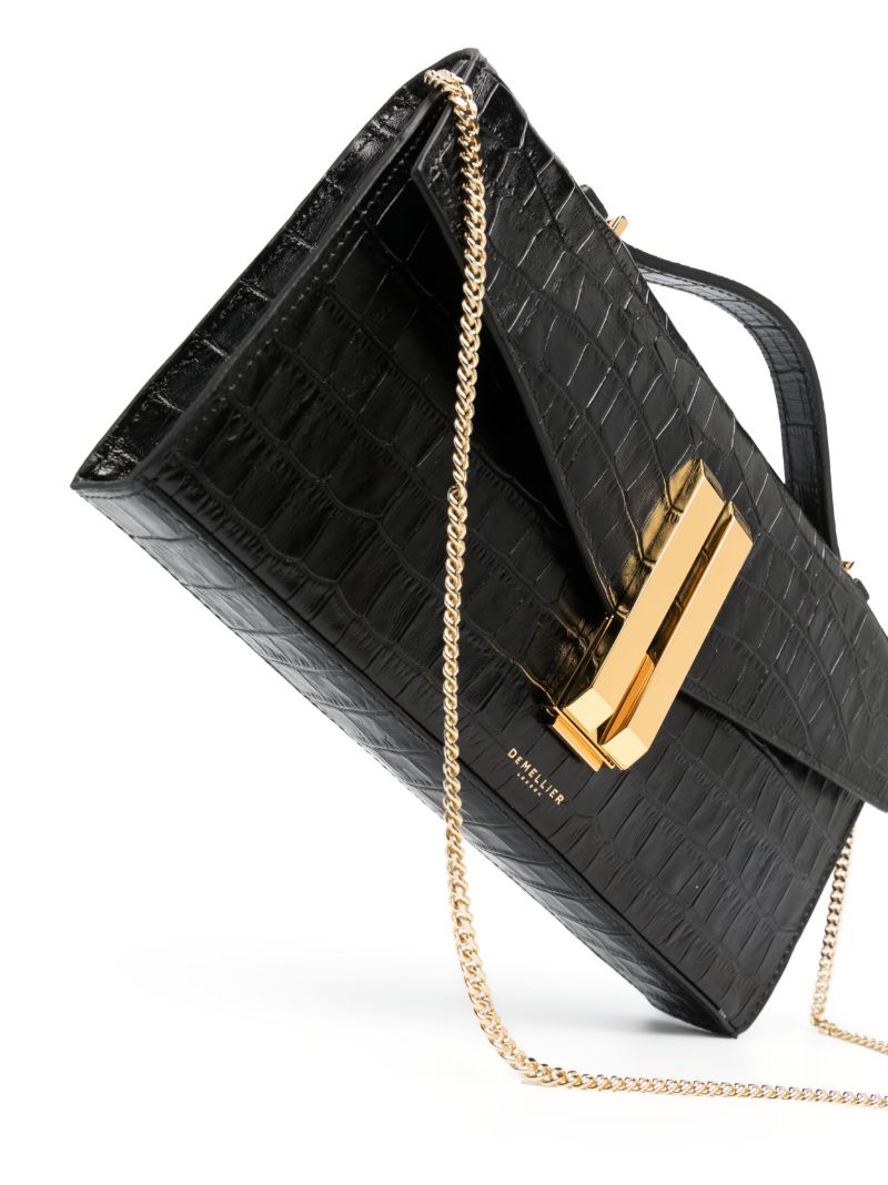 Black Crocodile-embossed Shoulder Bag