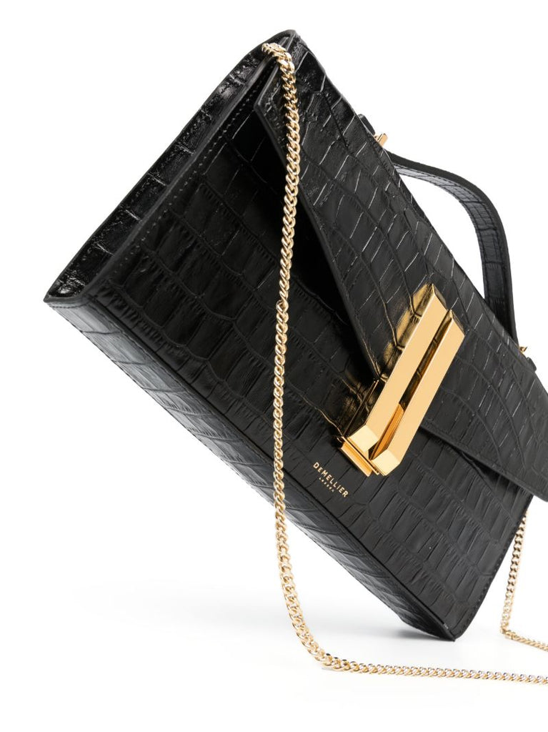 Black Crocodile-embossed Shoulder Bag