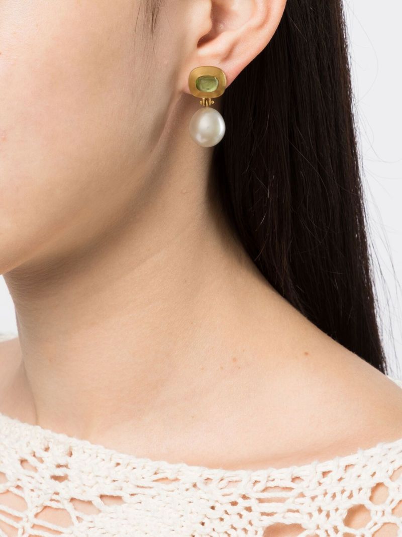 22k Yellow Gold Masona Pearl and Tourmaline Drop Earrings