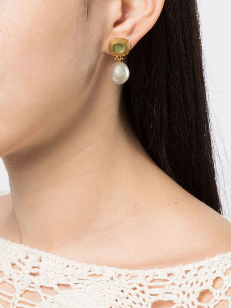 22k Yellow Gold Masona Pearl and Tourmaline Drop Earrings