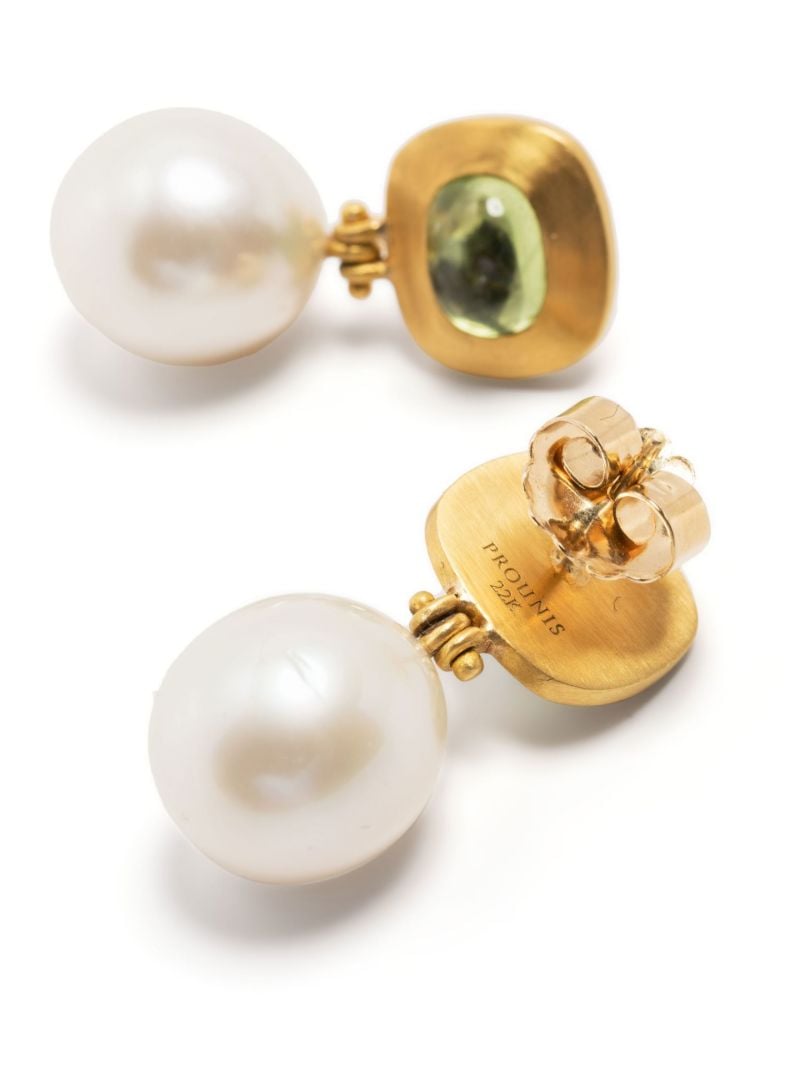 22k Yellow Gold Masona Pearl and Tourmaline Drop Earrings