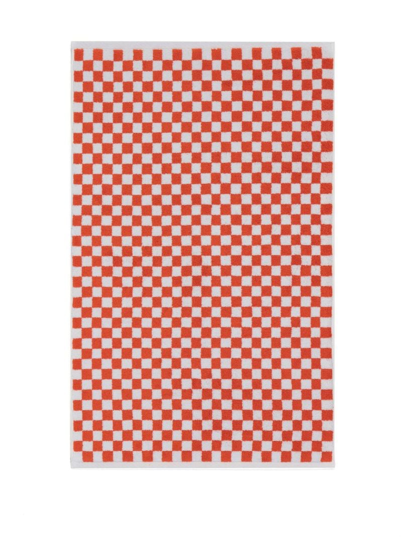 Orange and White Checked Bath Mat