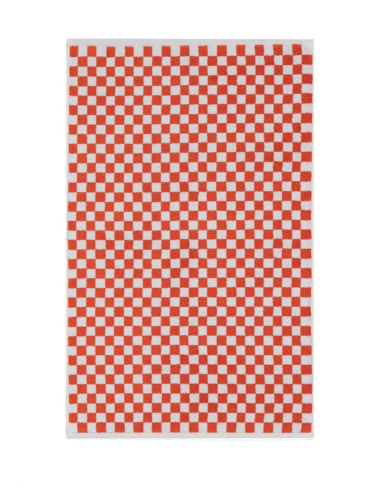 Orange and White Checked Bath Mat