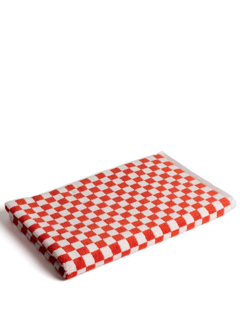 Orange and White Checked Bath Mat