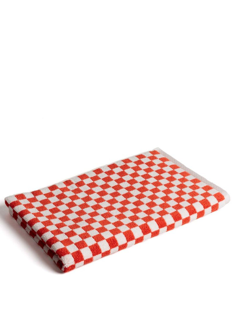 Orange and White Checked Bath Mat
