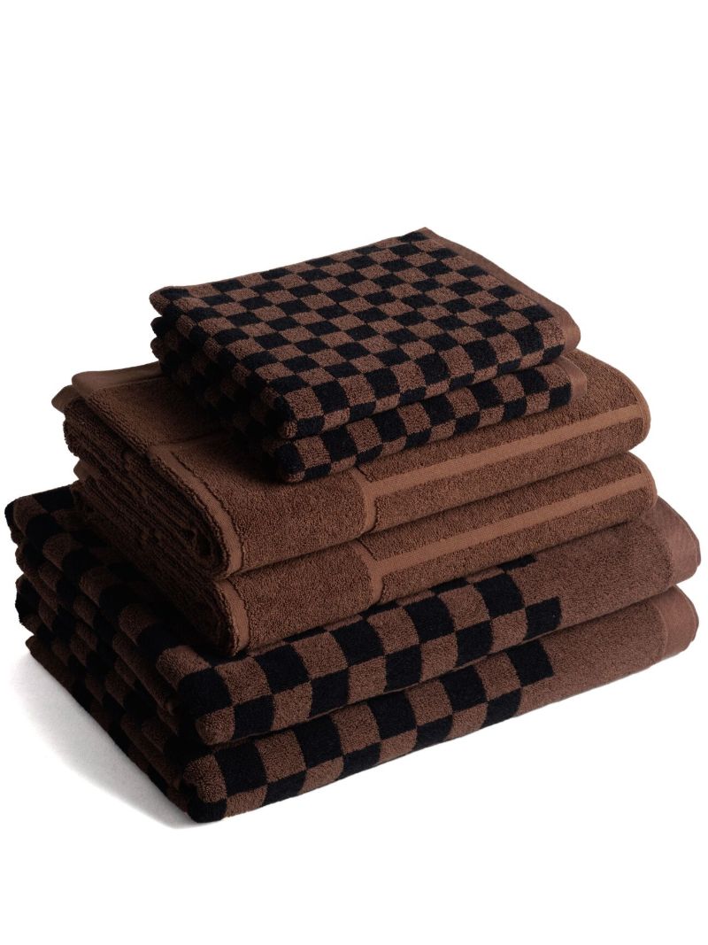 Brown Checkerboard Print Organic Cotton Towel