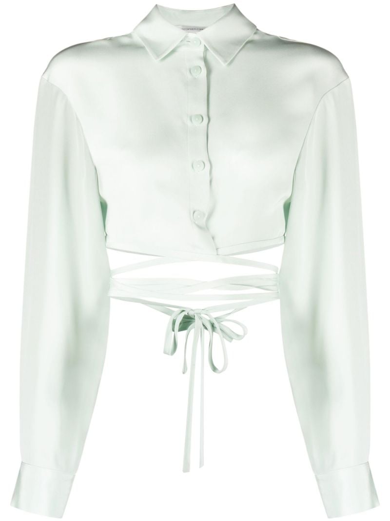 Green Tie Cropped Silk Shirt