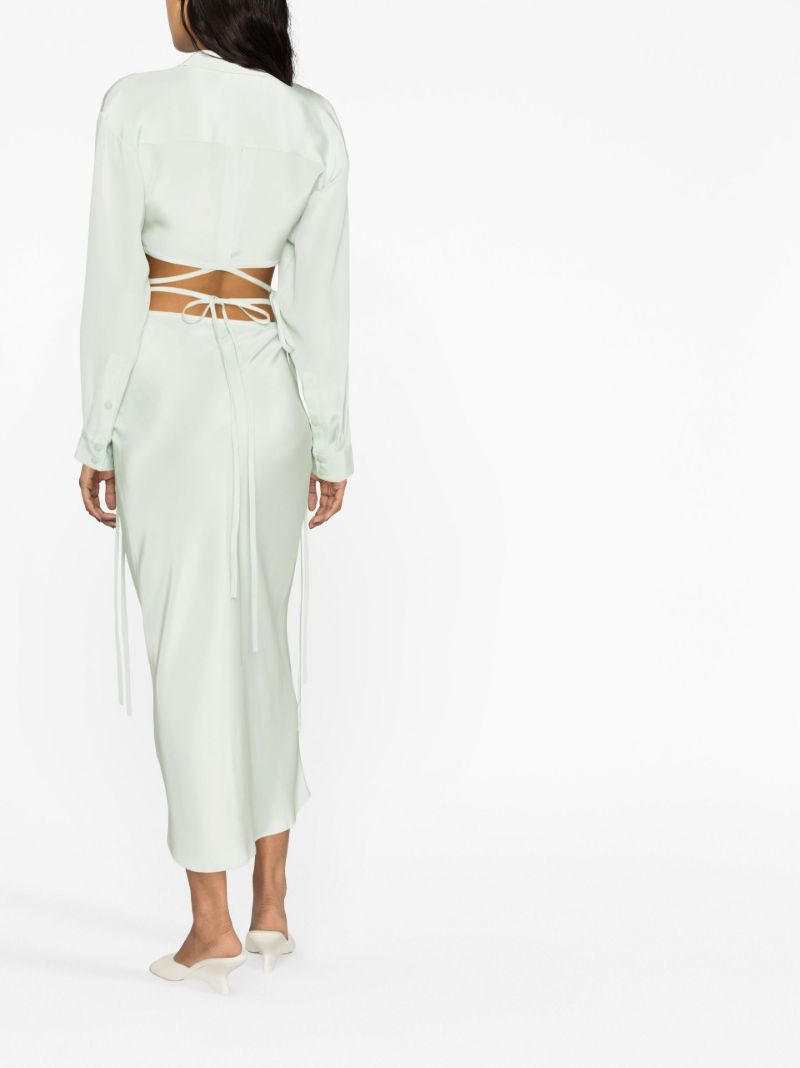 Green Tie Cropped Silk Shirt