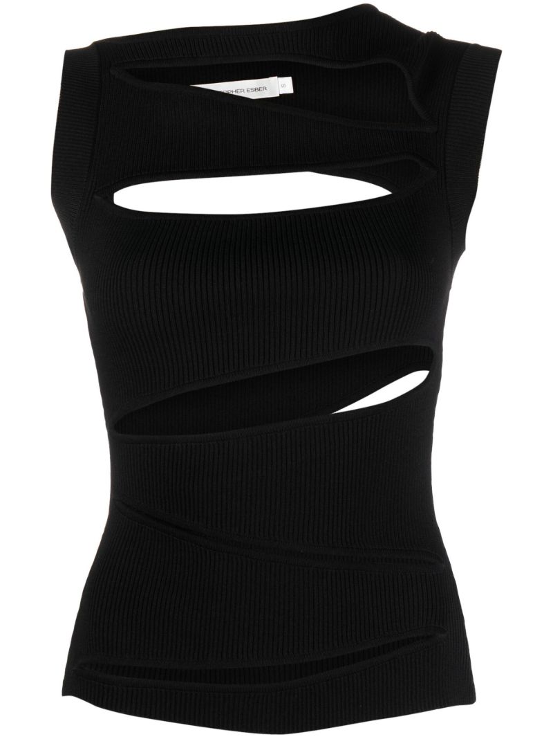 Black Slashed Cut-out Knitted Top