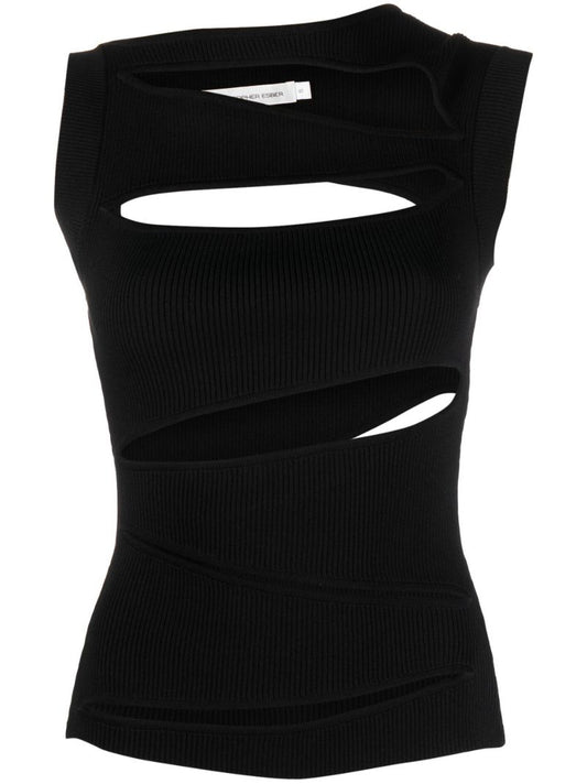 Black Slashed Cut-out Knitted Top