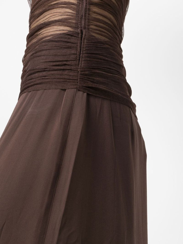 Brown Sheer Panel Silk Dress