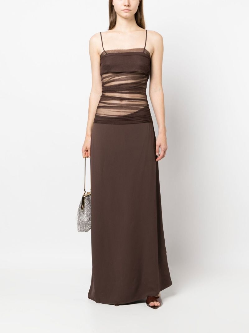 Brown Sheer Panel Silk Dress