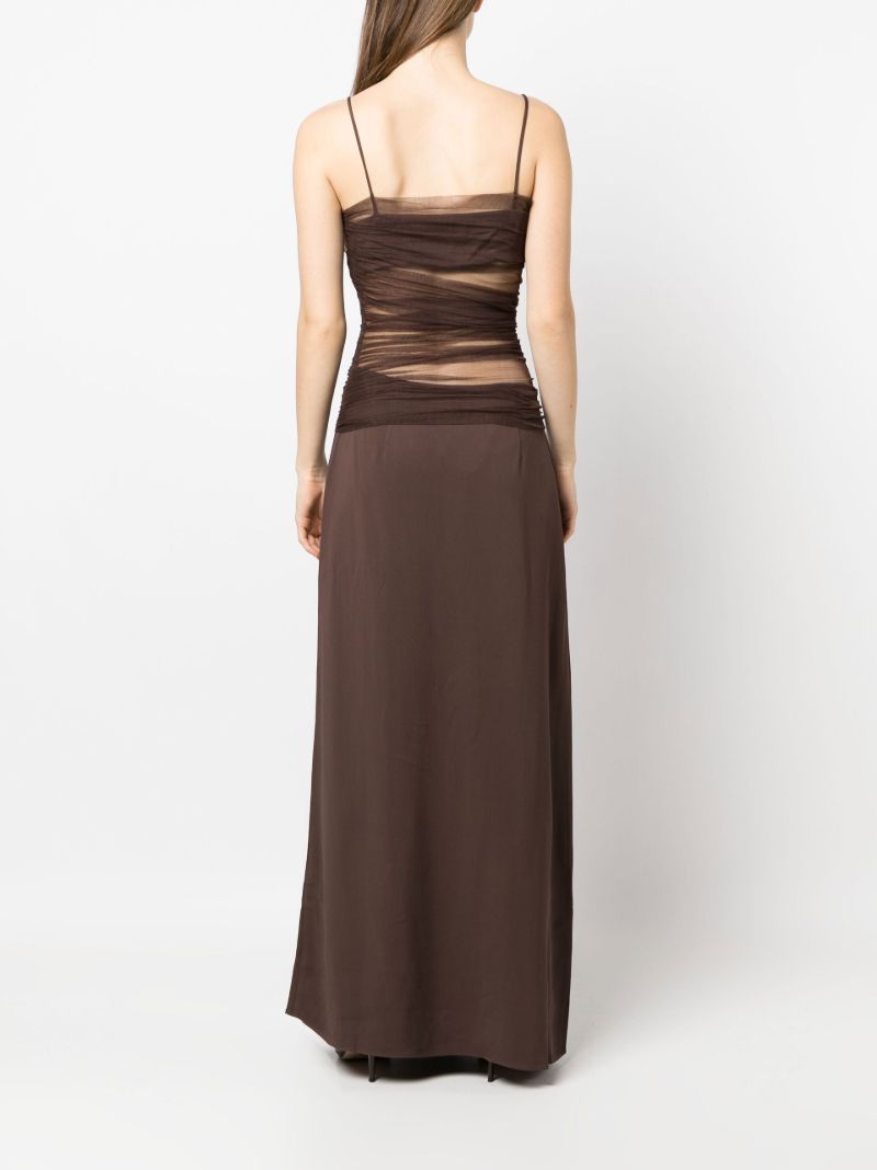 Brown Sheer Panel Silk Dress
