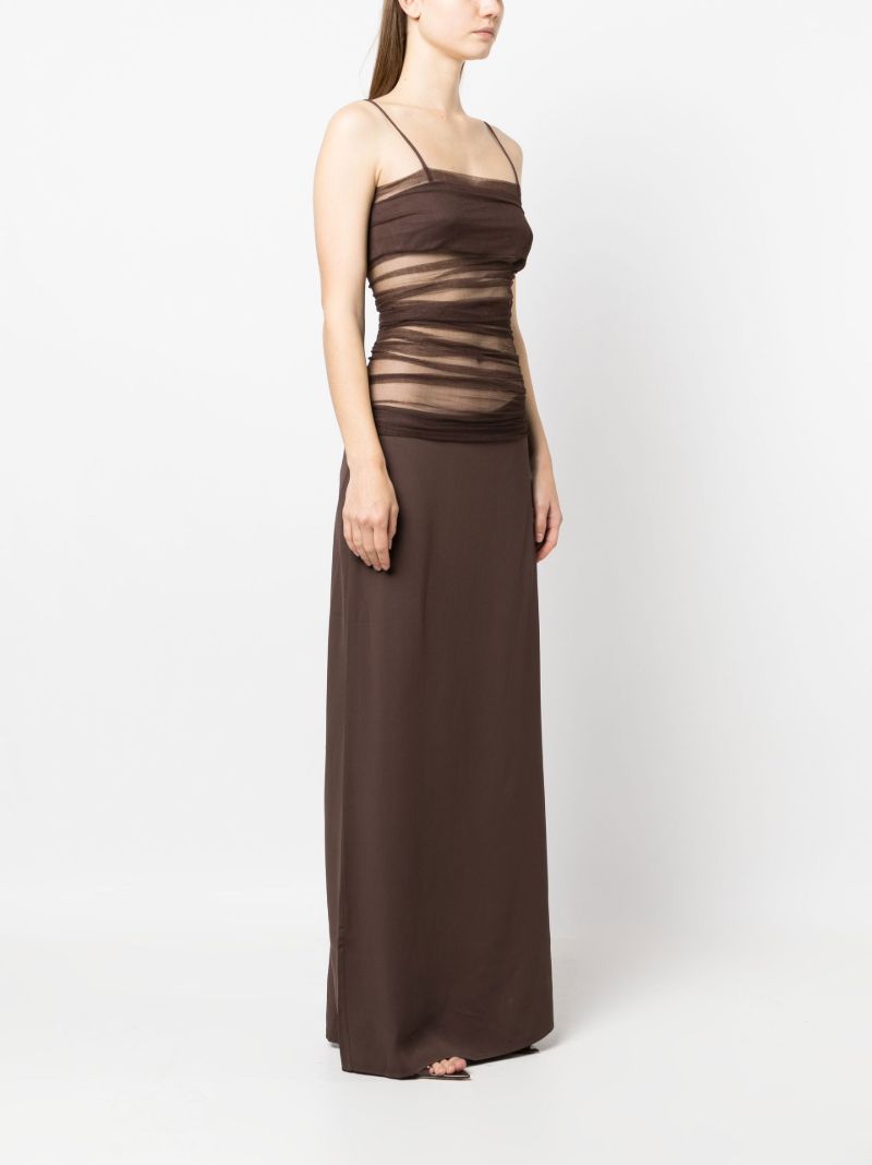 Brown Sheer Panel Silk Dress