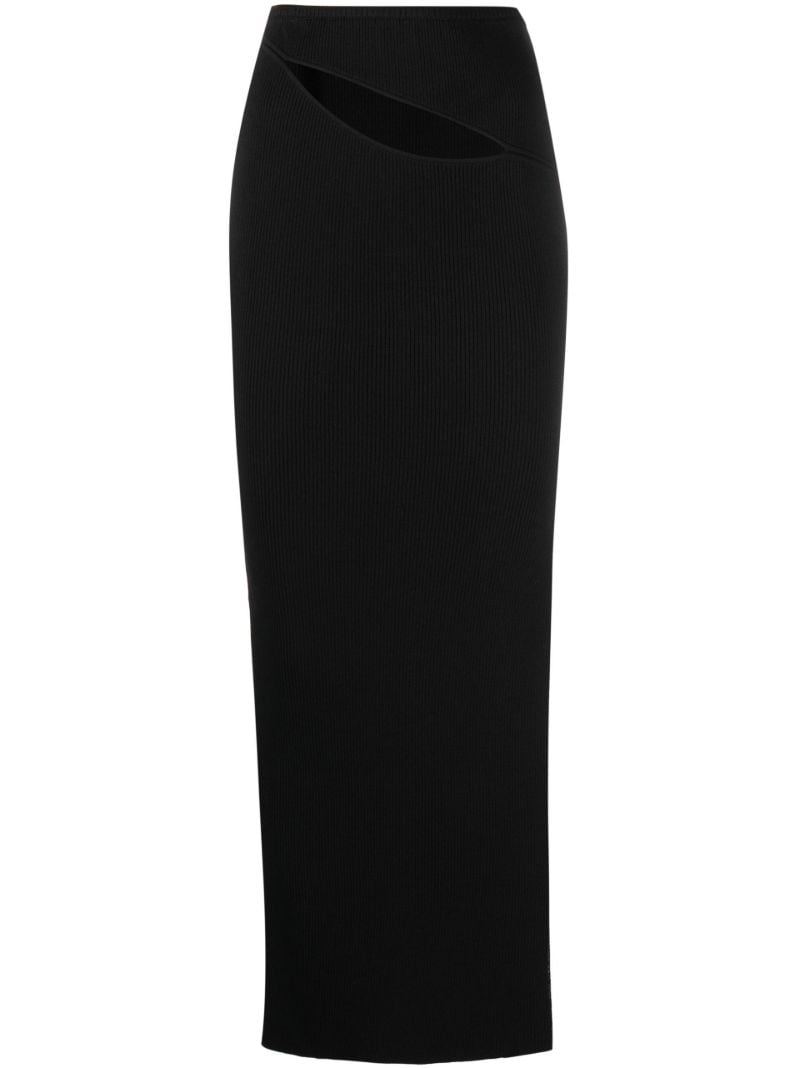 Black Cut-out Ribbed-knit Skirt