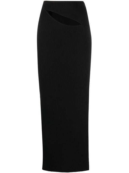 Black Cut-out Ribbed-knit Skirt