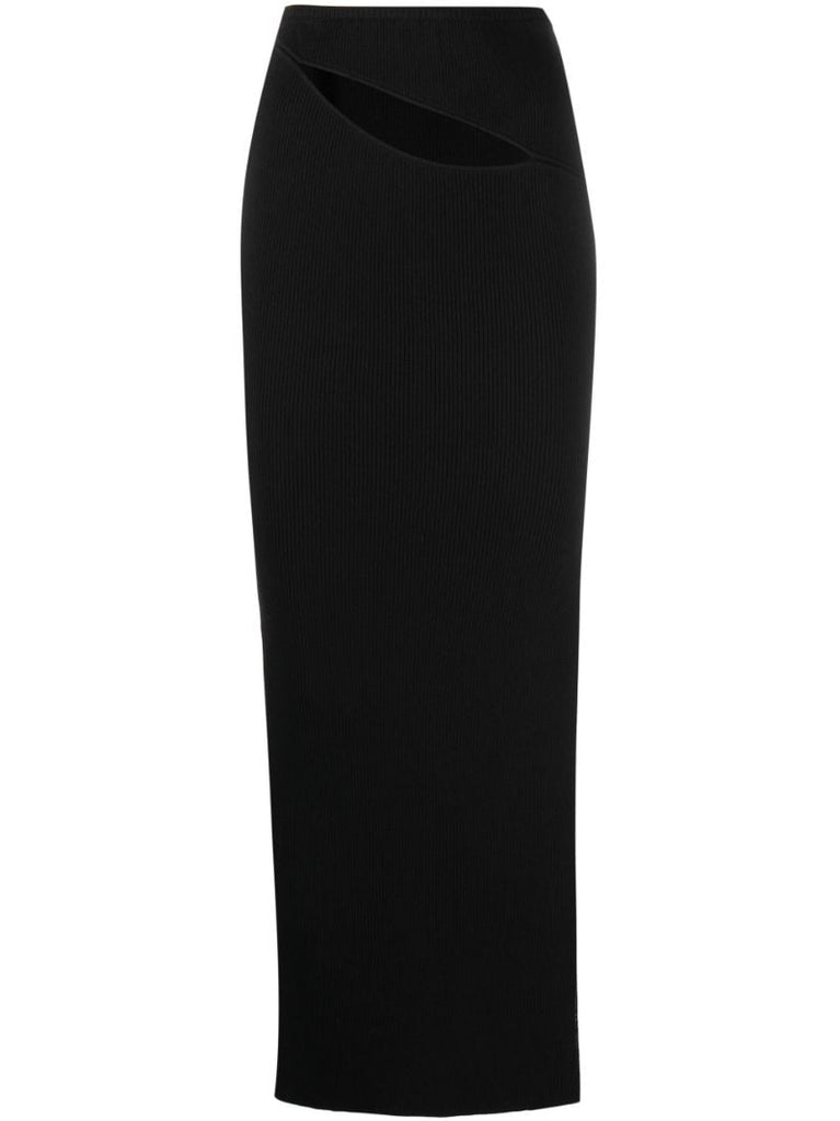 Black Cut-out Ribbed-knit Skirt