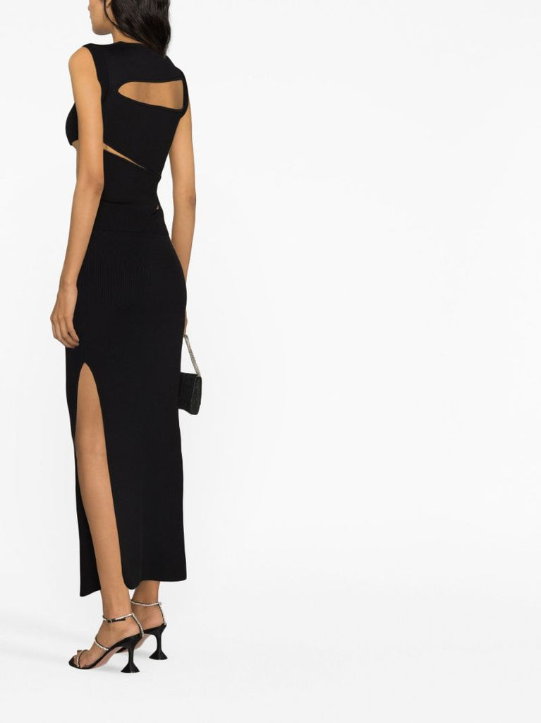 Black Cut-out Ribbed-knit Skirt