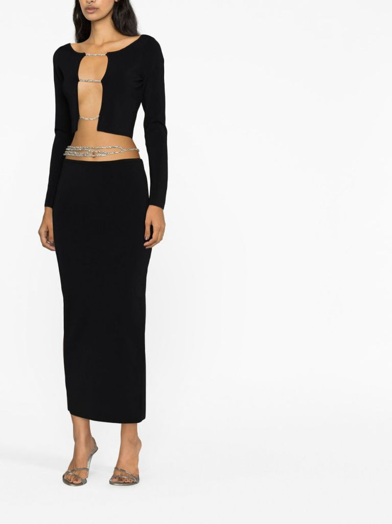 Black Crystal Lattice Midi Skirt
