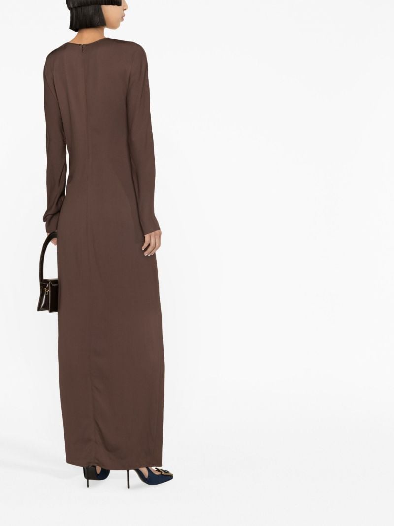 Brown Ruched Long Sleeved Maxi Dress