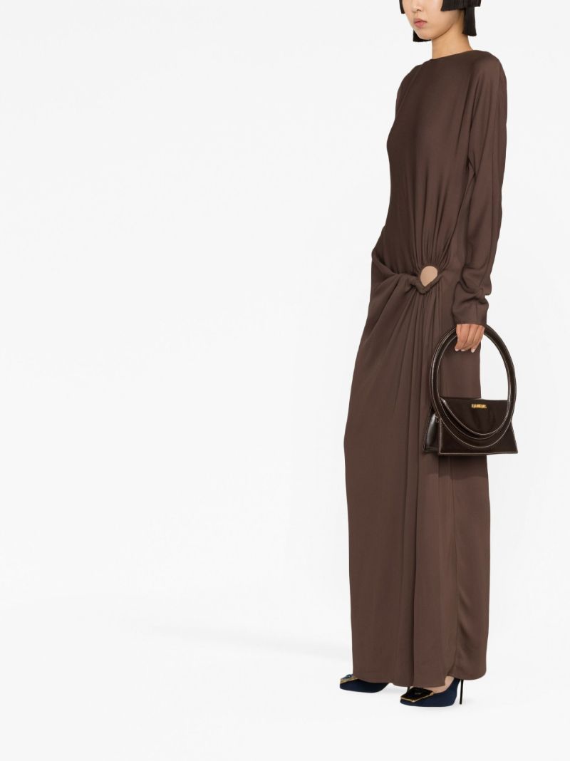 Brown Ruched Long Sleeved Maxi Dress