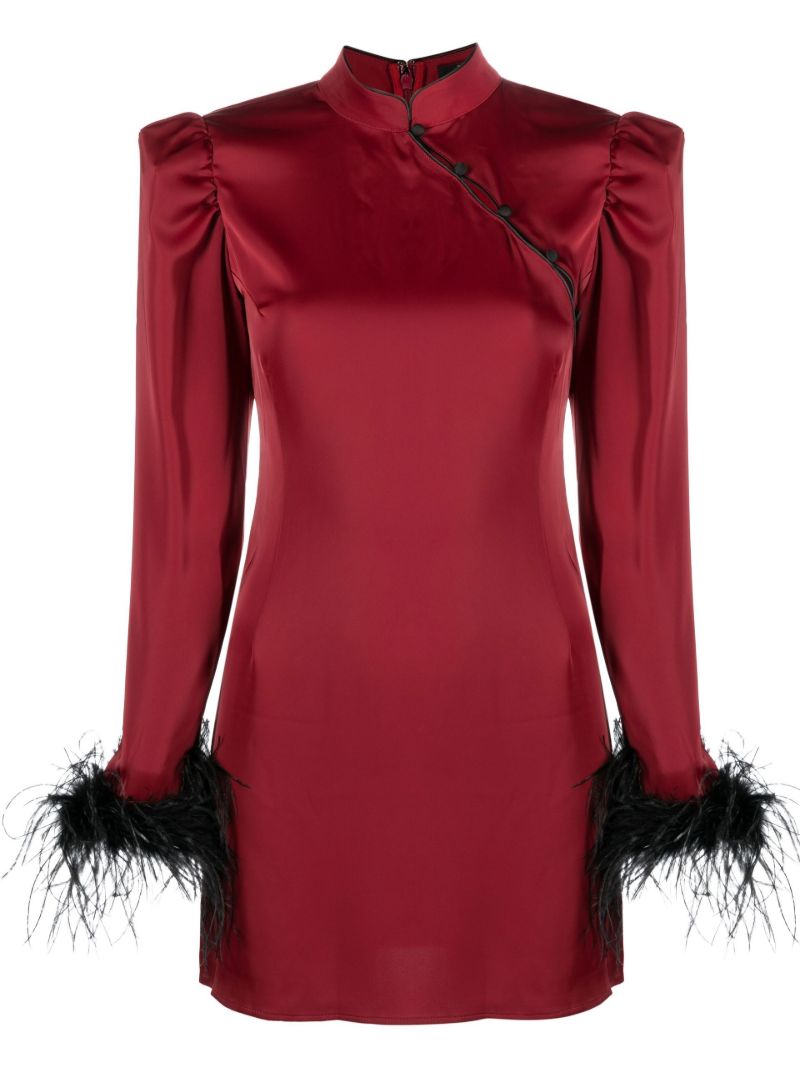 Red Limousine Feather Trim Mini Dress