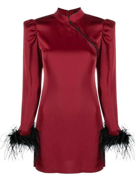 Red Limousine Feather Trim Mini Dress