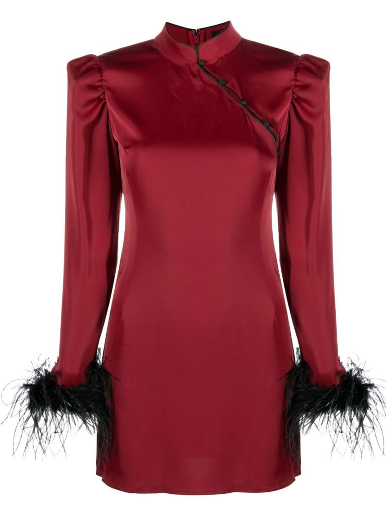 Red Limousine Feather Trim Mini Dress