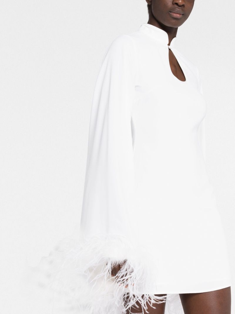 White Genevieve Feather-trim Dress